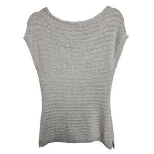 White House Black Market Sweater Gray Silver Metallic Cap Sleeve Round Neck XS